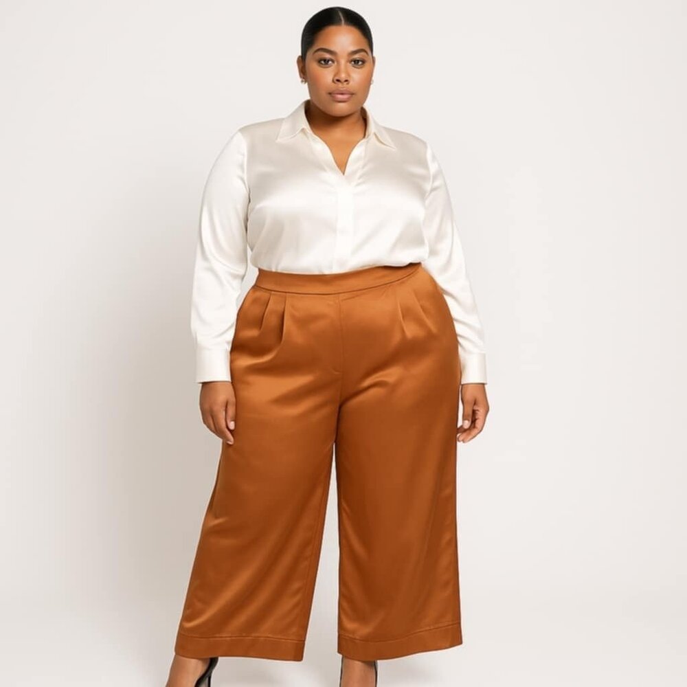 Torrid Pants Womens Sz 3 Tall Brown Wide Satin High Rise Plus Poly Career Stripe